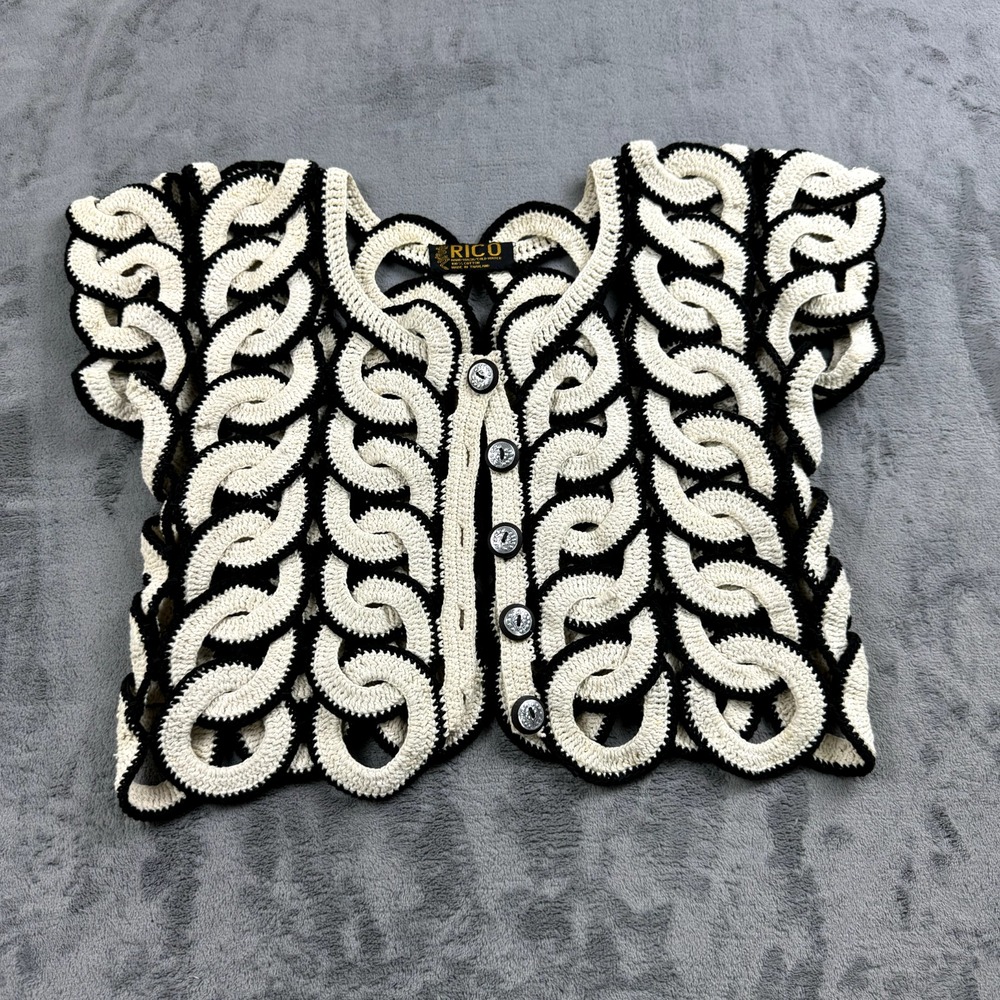 Vintage Cardigan Size S‎ Crochet Rings Retro Indie Unique 70s Hippie Unique Rare